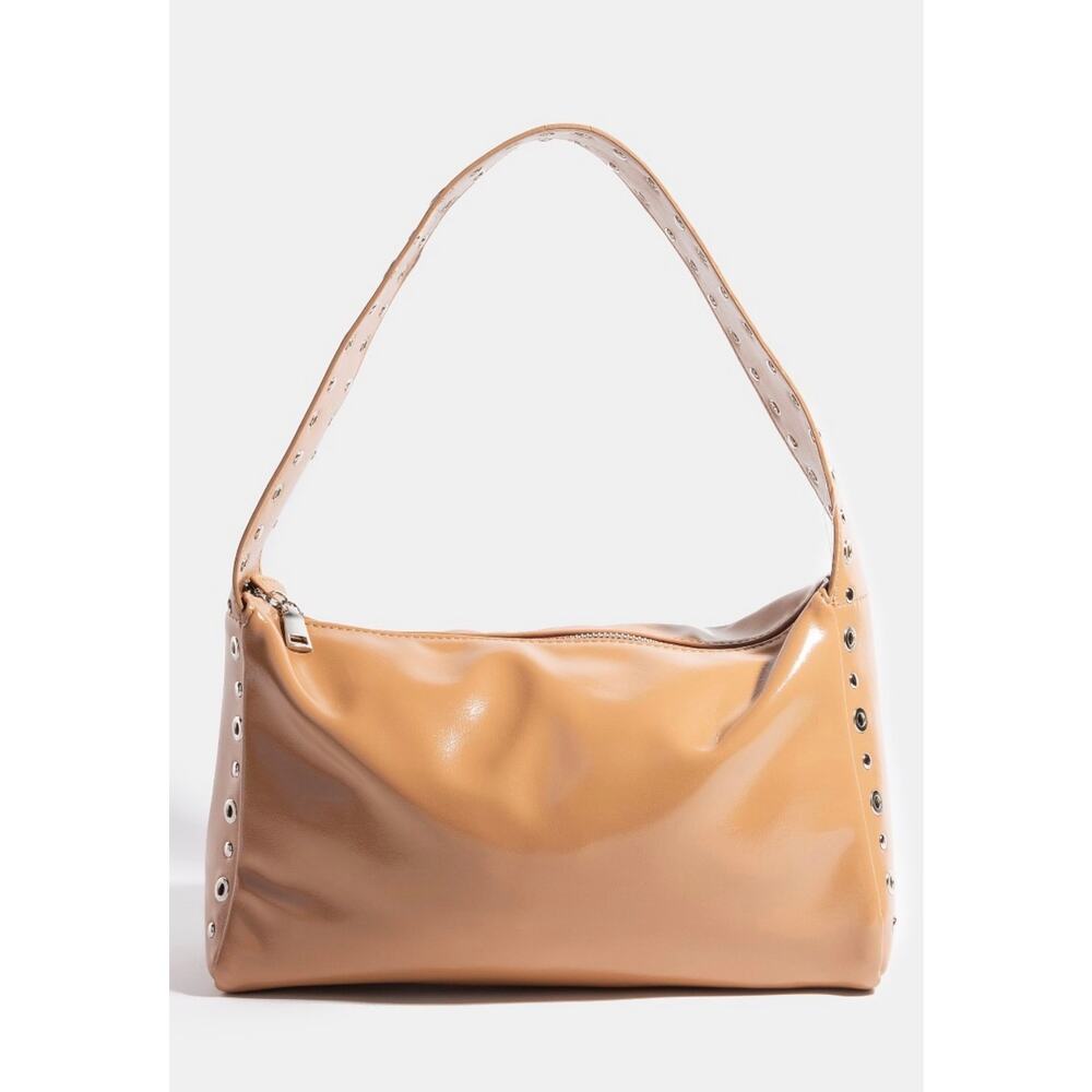 Wide Boxy Grommet Handbag - Camel